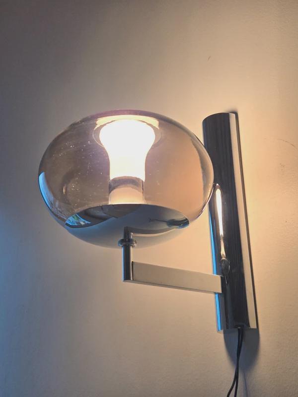 Gaetano Sciolari Vintage 70s Wall Sconces in Chrome and Smoked Glass — photo 9