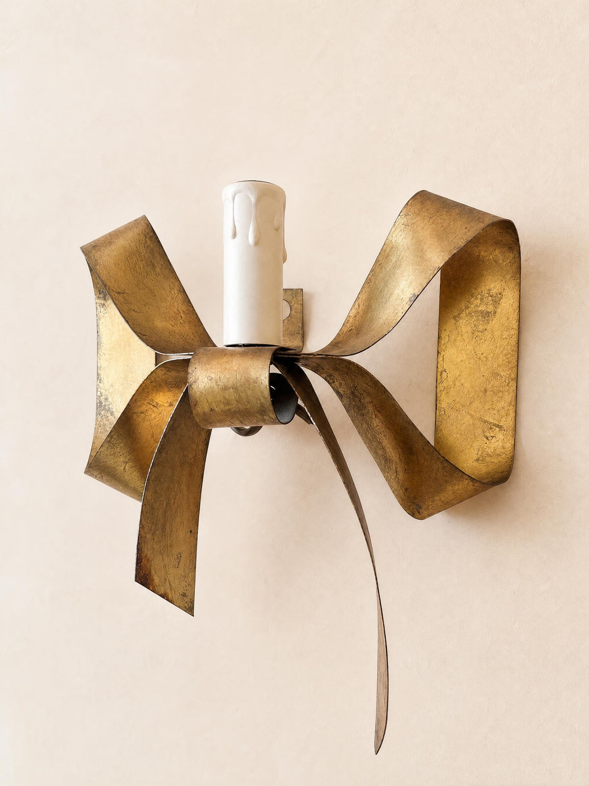 1 of 4 French 60s Brass Wall Sconces | Sculptural Bow Ribbon Candle Style Lights — photo 6