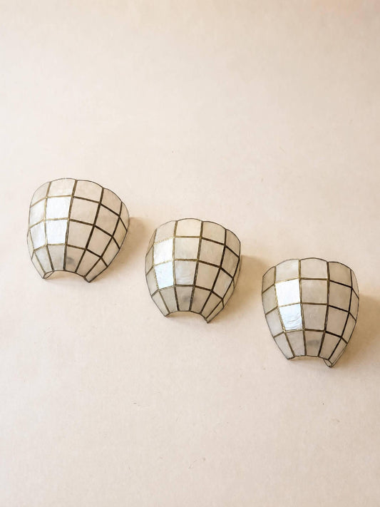 Set of 3 Art Deco Style Shell Wall Sconces in Capiz and Brass — photo 2