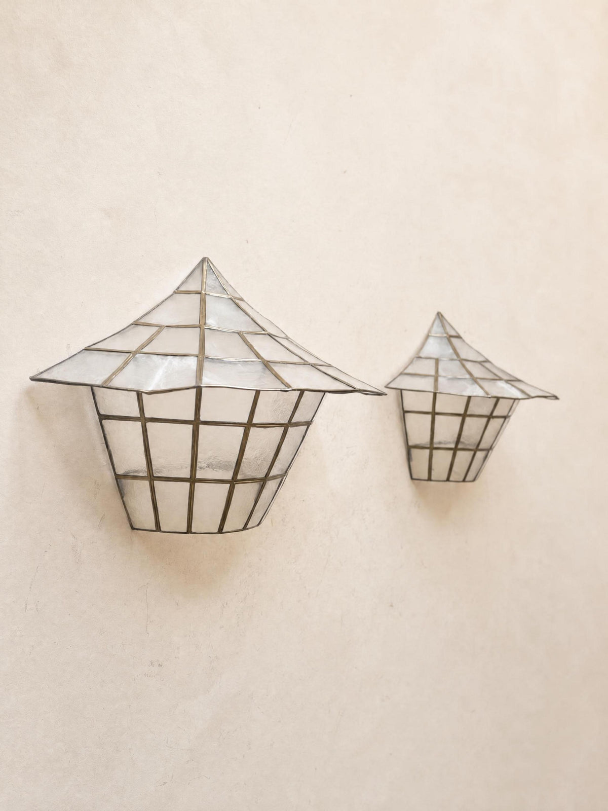 Pair of Art Deco Style Capiz Shell Wall Lights | Sculptural Pagoda Form Sconces — photo 2