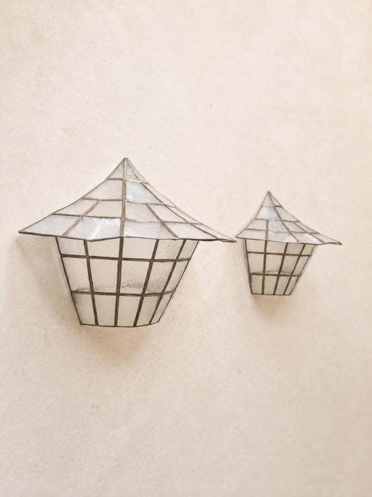 Pair of Art Deco Style Capiz Shell Wall Lights | Sculptural Pagoda Form Sconces — photo 2