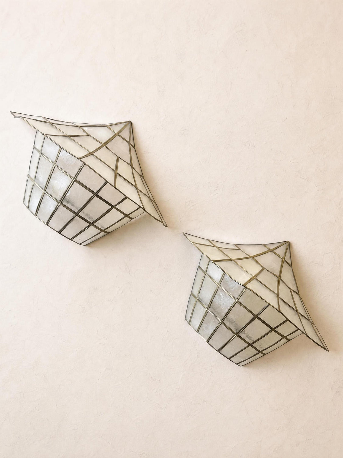 Pair of Art Deco Style Capiz Shell Wall Lights | Sculptural Pagoda Form Sconces — photo 9