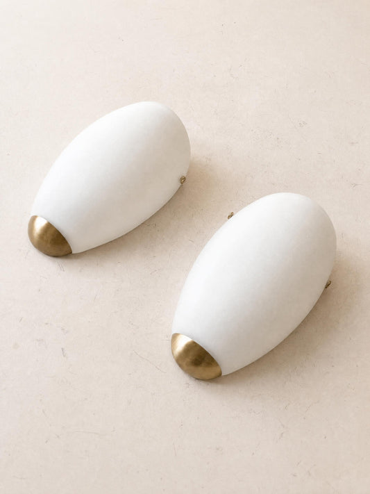 French 80s Opaline Glass Wall Sconces | Pair of Brass Accent Wall Lights — photo 2