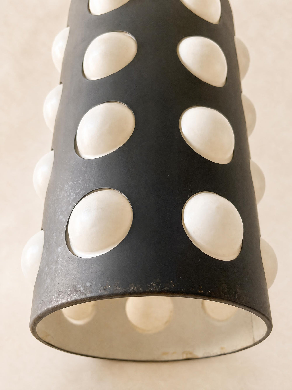 Vintage 70s Black Metal Pendant Light with White Dome Shades — photo 8