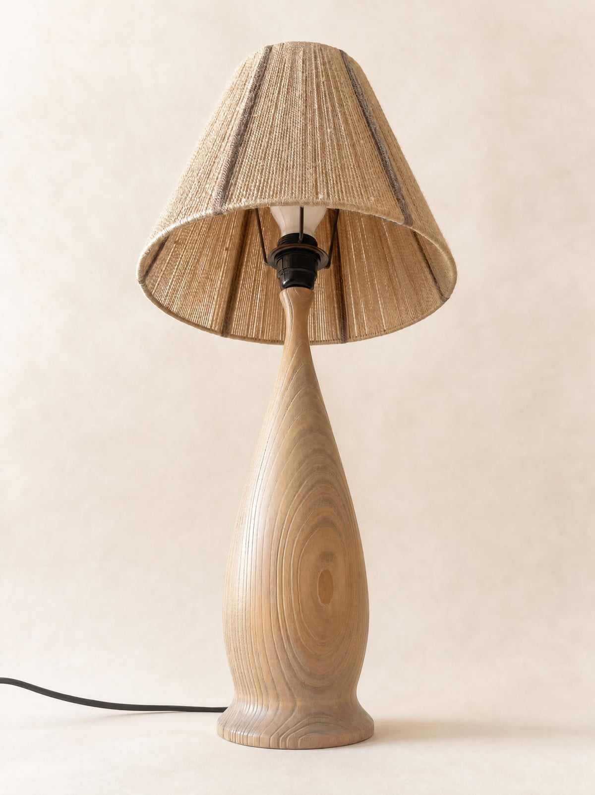 Vintage Turned Wood Table Lamp with String Shade, Scandinavian Style — photo 7