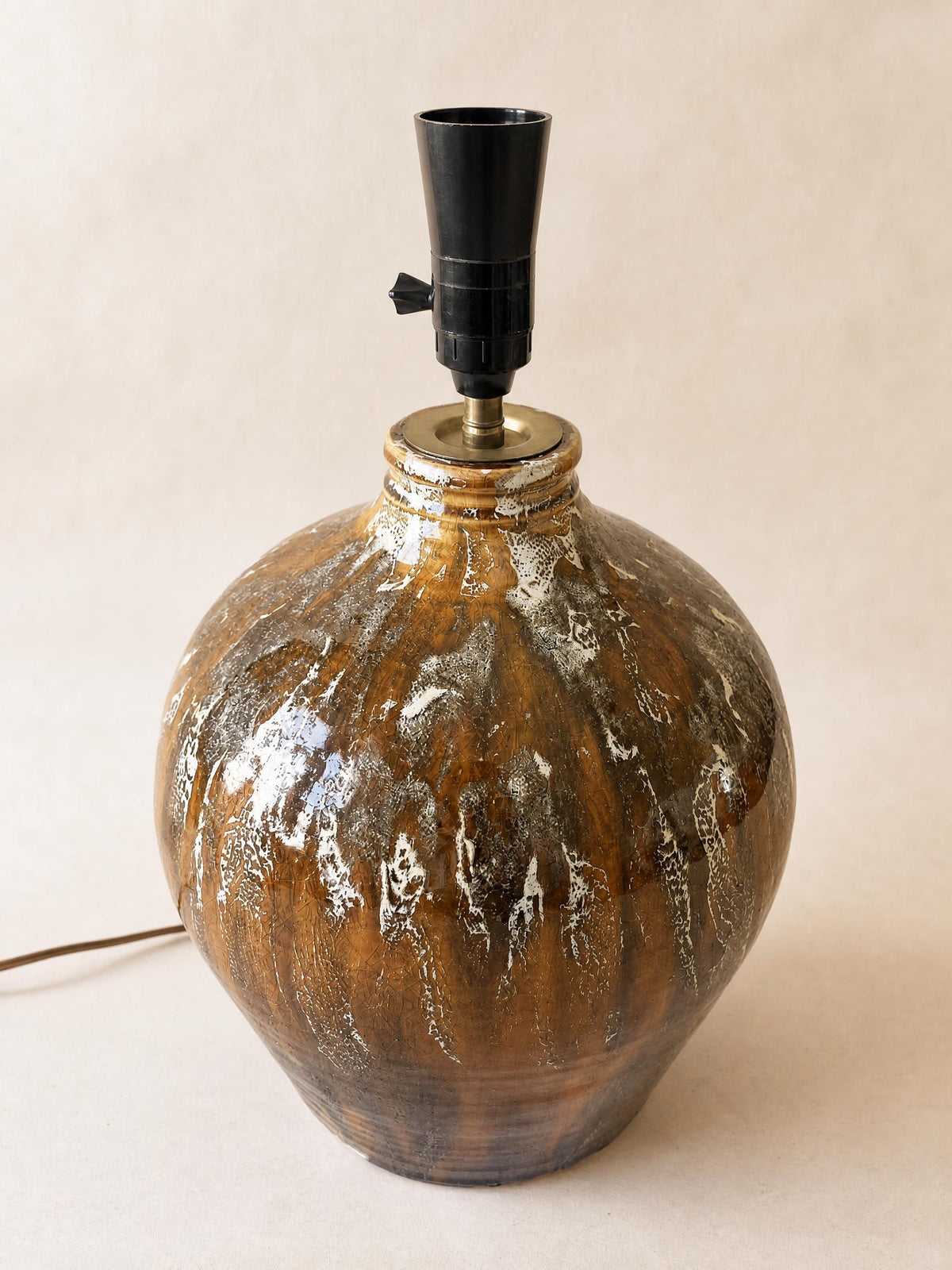 French 60s Ceramic Table Lamp | Sculptural Drip Glaze Studio Pottery Base — photo 2