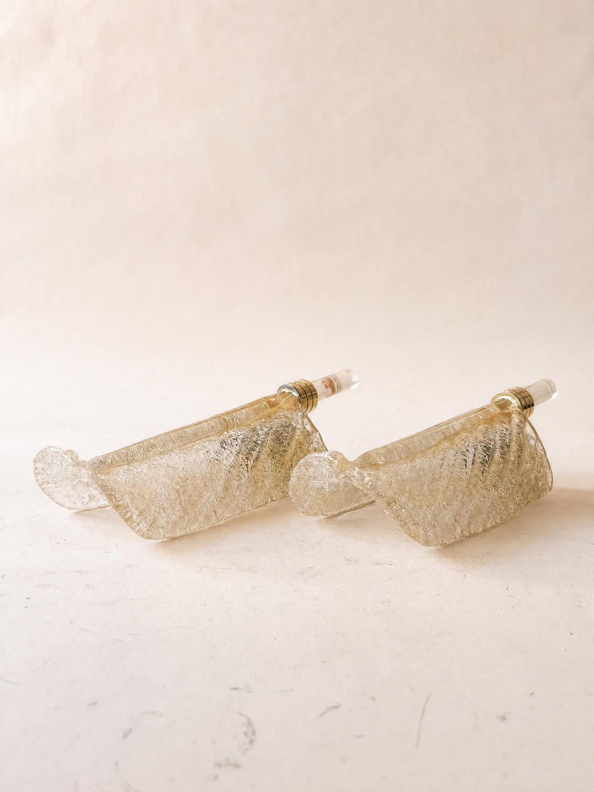 Italian 80s Murano Glass Wall Sconces | Barovier & Toso Brass Light Pair — photo 2