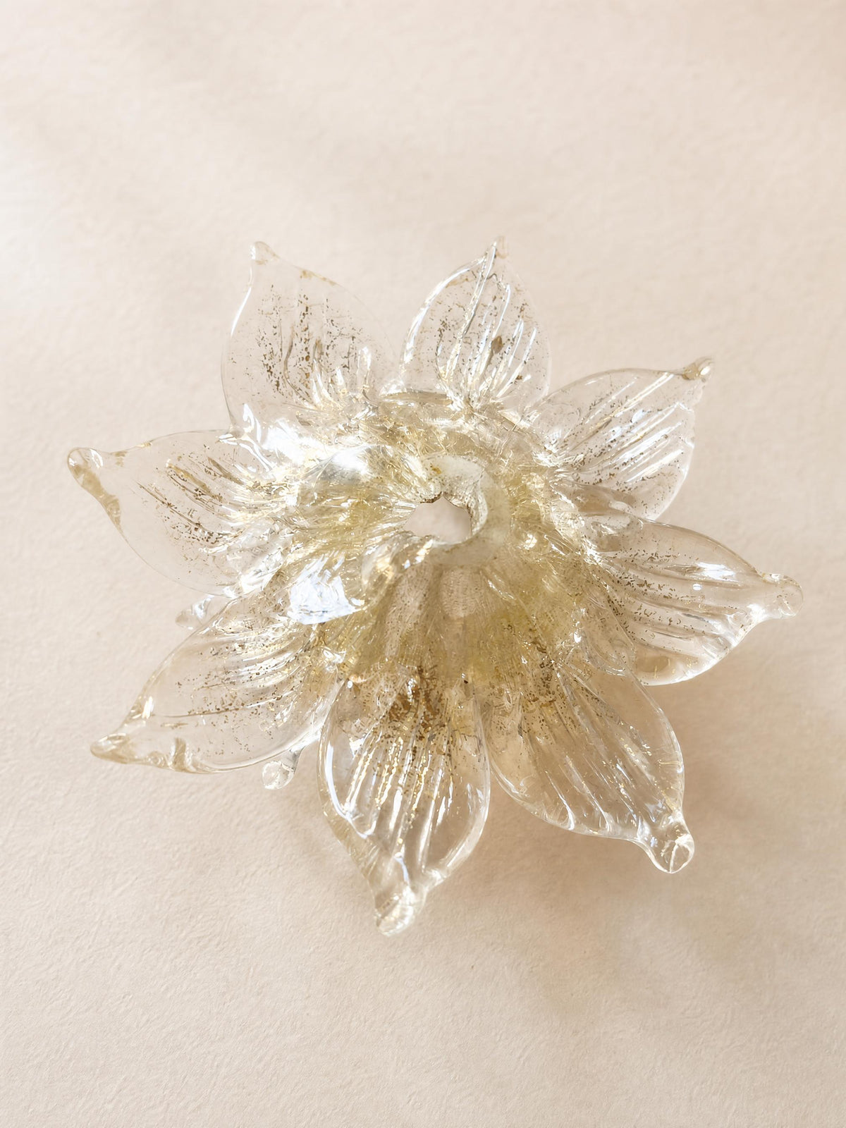 Italian 70s Murano Glass Ceiling Lamp | Textured Flush Mount Light with Flower Finial — photo 7