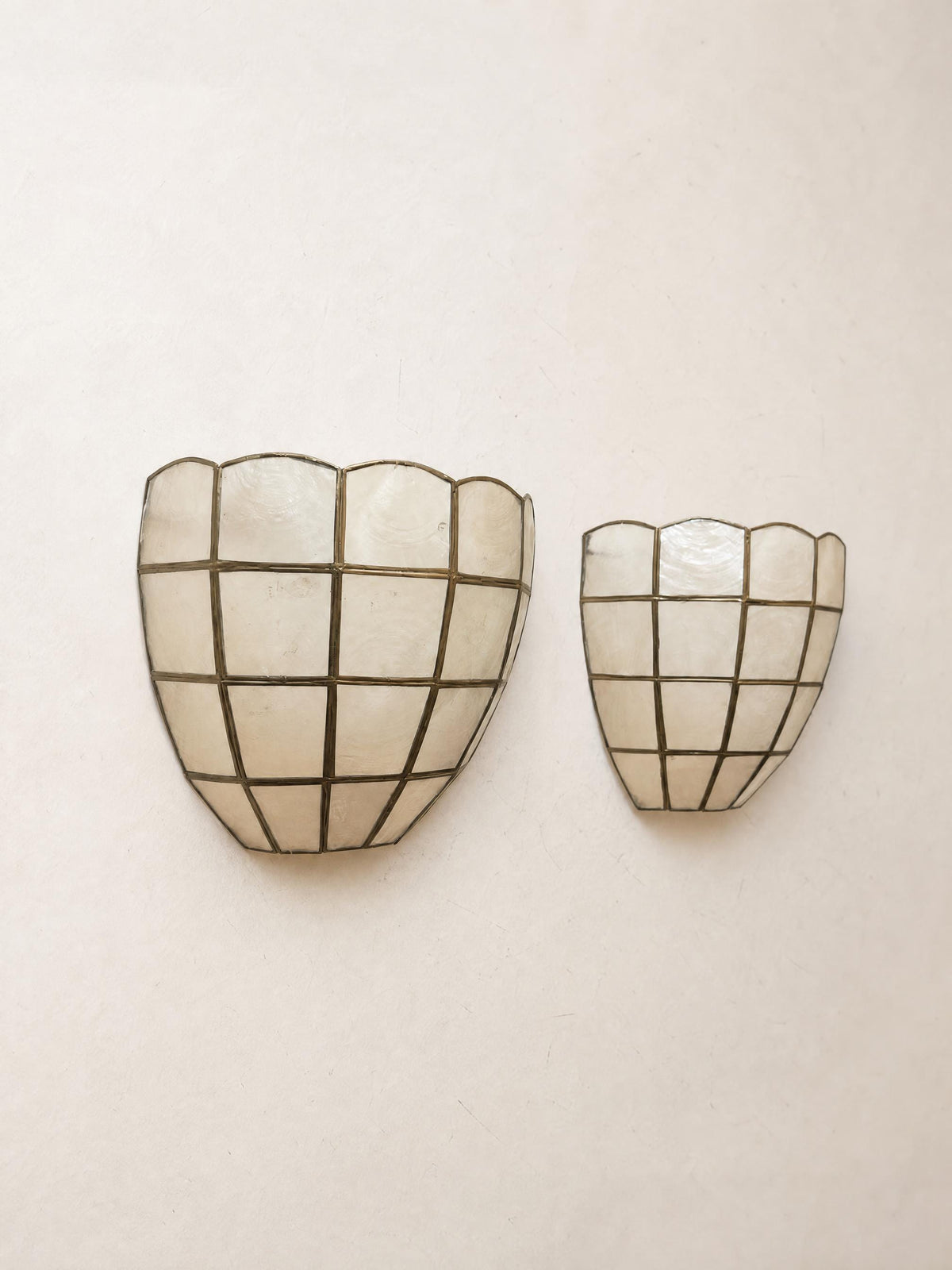 Set of 3 Art Deco Style Shell Wall Sconces in Capiz and Brass — photo 6