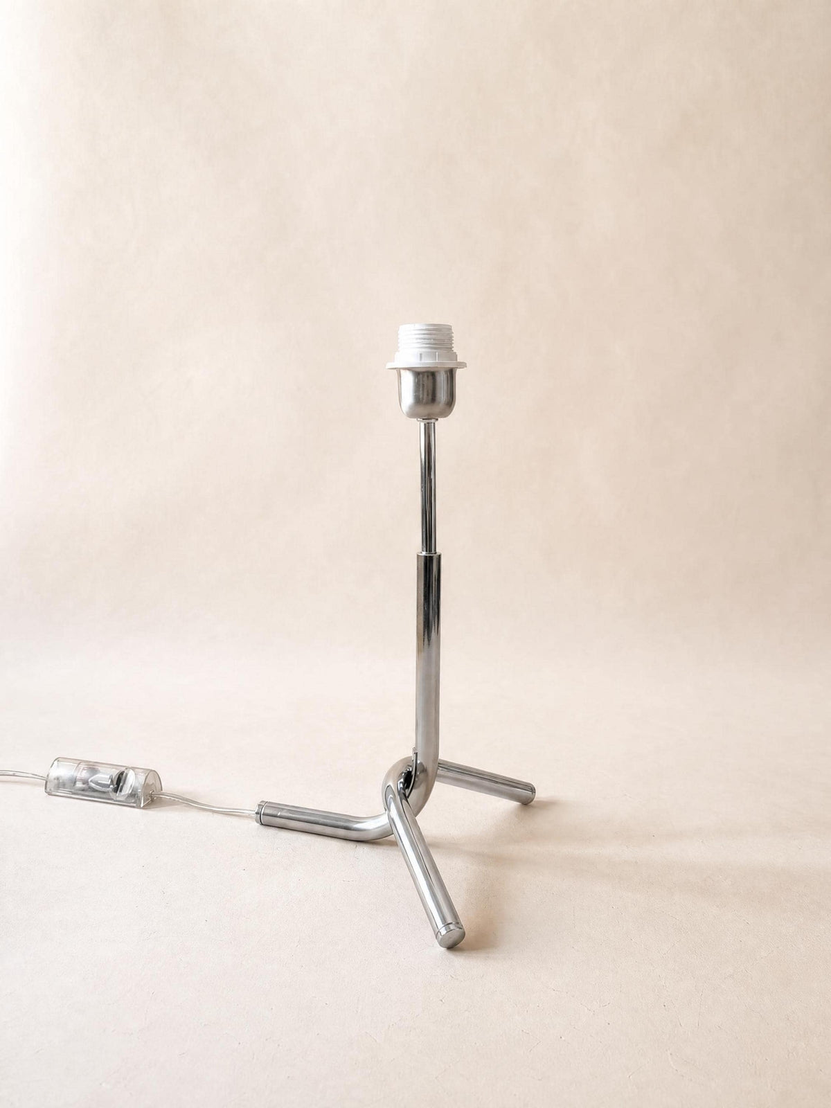 Vintage Chrome Table Lamp Base | Sculptural Tripod Desk Light — photo 3