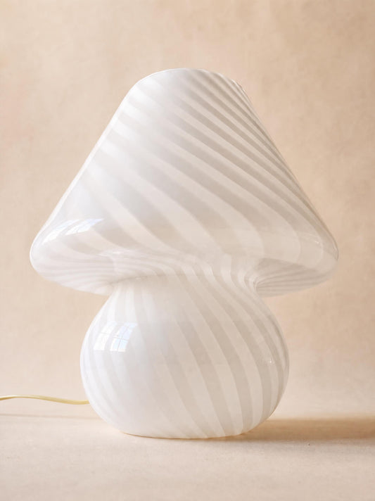XL Vintage Italian 70s Murano Mushroom Table Lamp, White Swirl Opaline Glass — photo 2