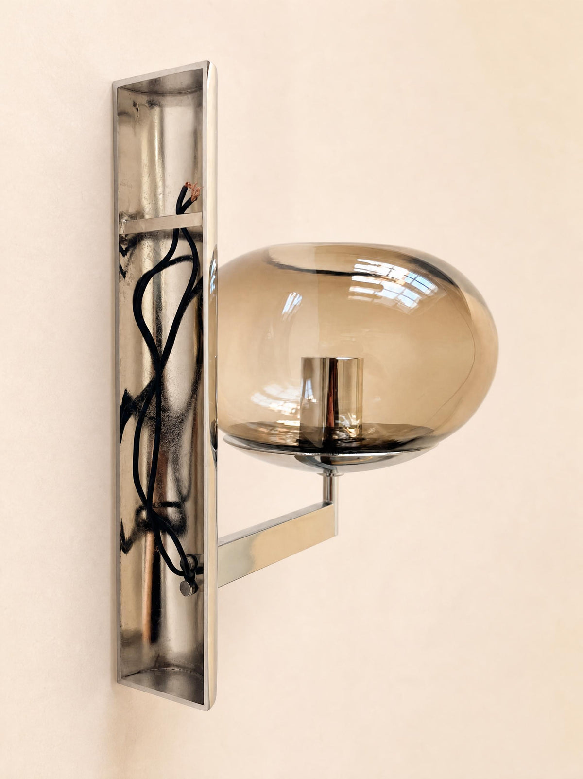 Gaetano Sciolari Vintage 70s Wall Sconces in Chrome and Smoked Glass — photo 12