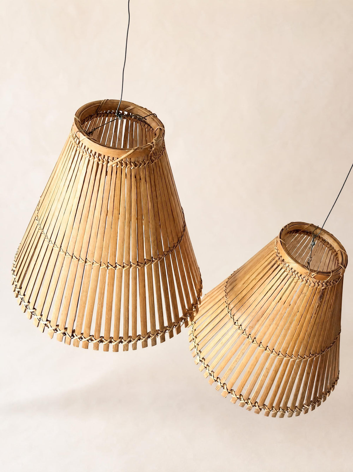 Pair of Vintage French 60s Handmade Bamboo Pendant Lampshades — photo 8