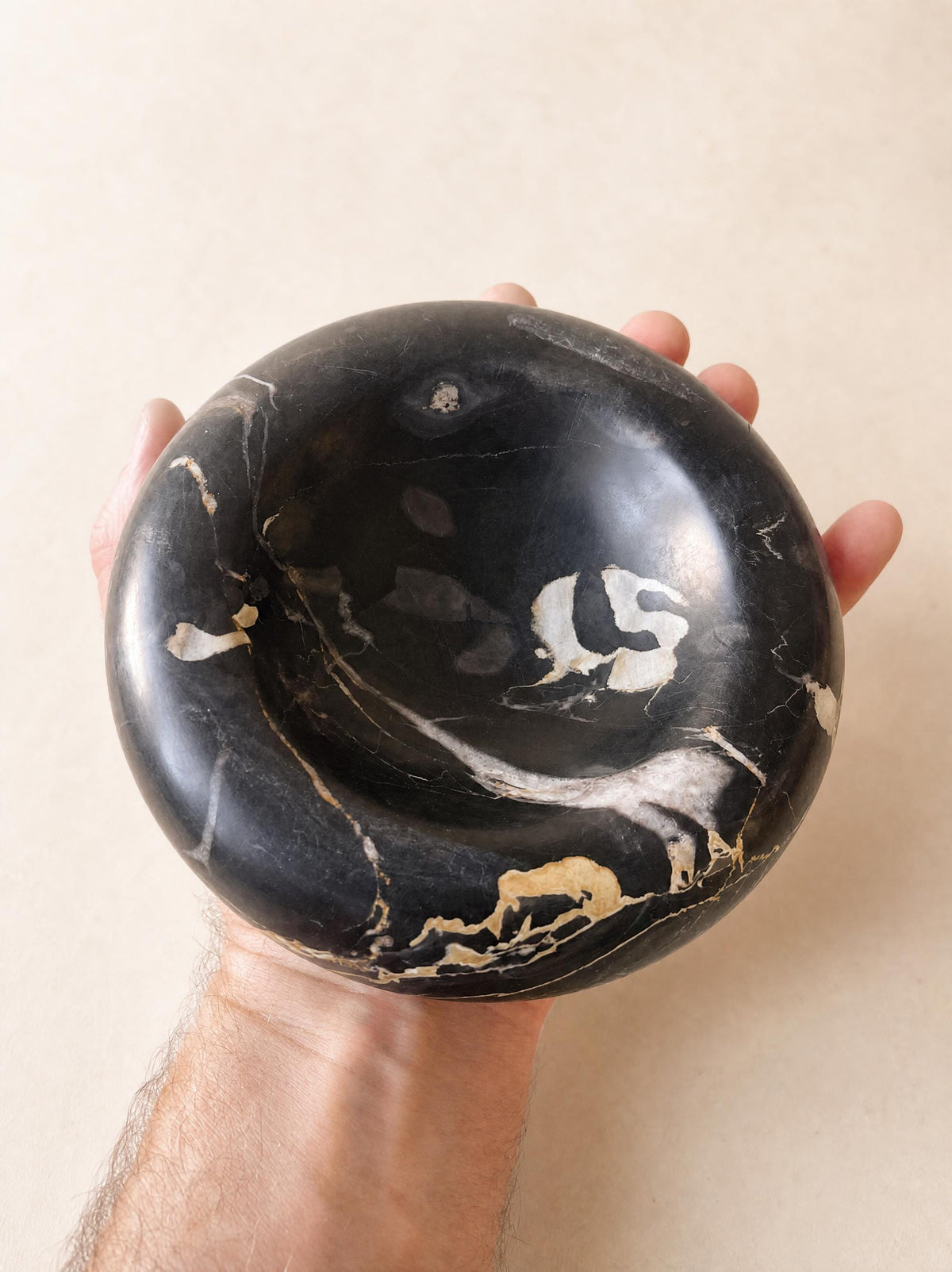 Vintage Black Marble Ashtray Bowl with White and Gold Veining — photo 6