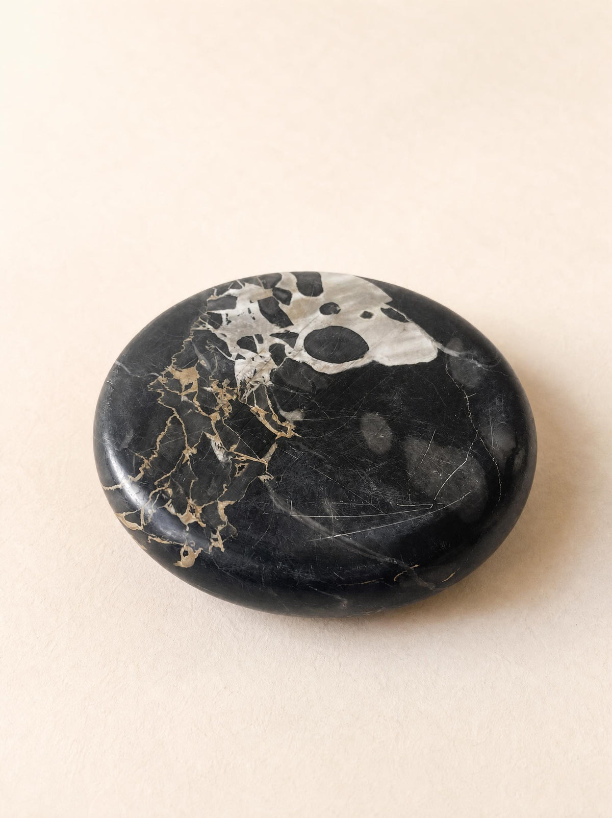 Vintage Black Marble Ashtray Bowl with White and Gold Veining — photo 5