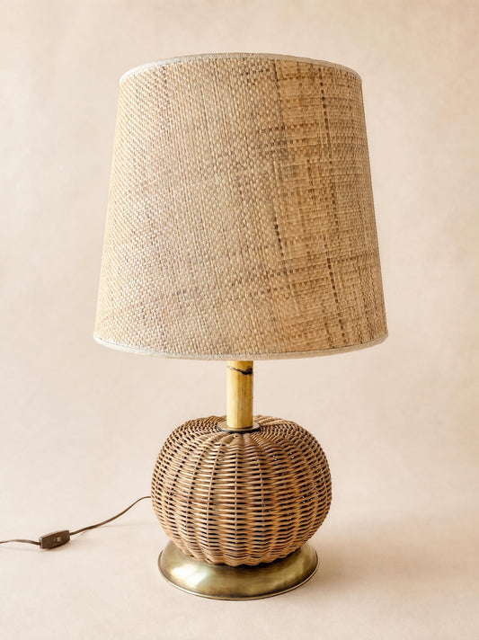 Vintage 70s Vivai del Sud Rattan Table Lamp with Brass Accents — photo 2