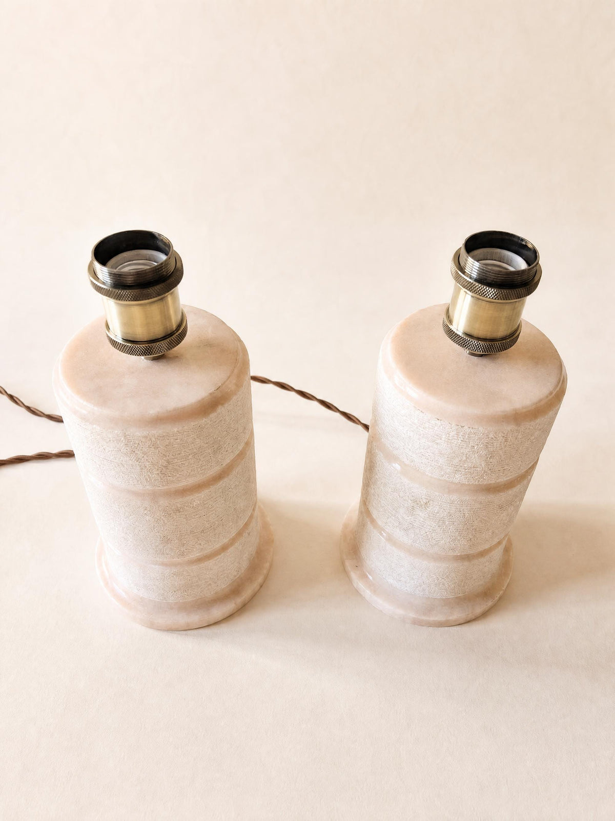 Pair of Vintage 60s Portuguese Pink Marble Table Lamp Bases, Évora Marble — photo 2