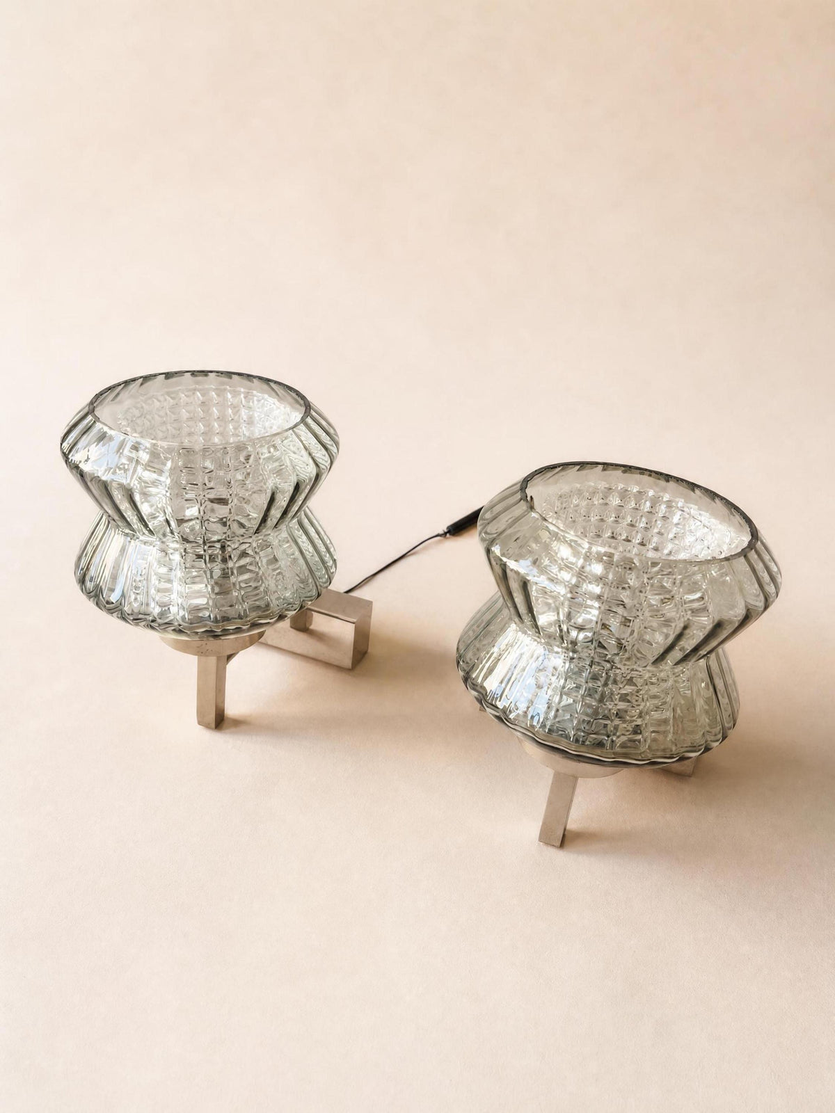 Pair of French 70s Smoked Glass Wall Sconces | Chrome Mid Century Wall Lights — photo 7