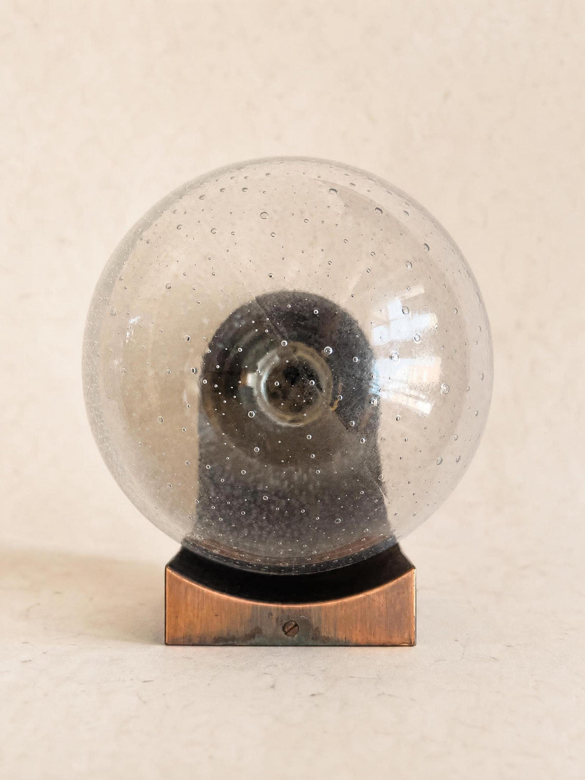 Italian 70s Copper and Bubble Glass Wall Sconces, Pair of Globe Wall Lights — photo 3