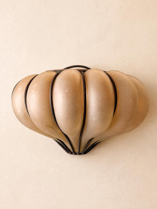 Rare Italian 70s Amber Frosted Glass Wall Sconce | Shell Shaped Sculptural Light — photo 2