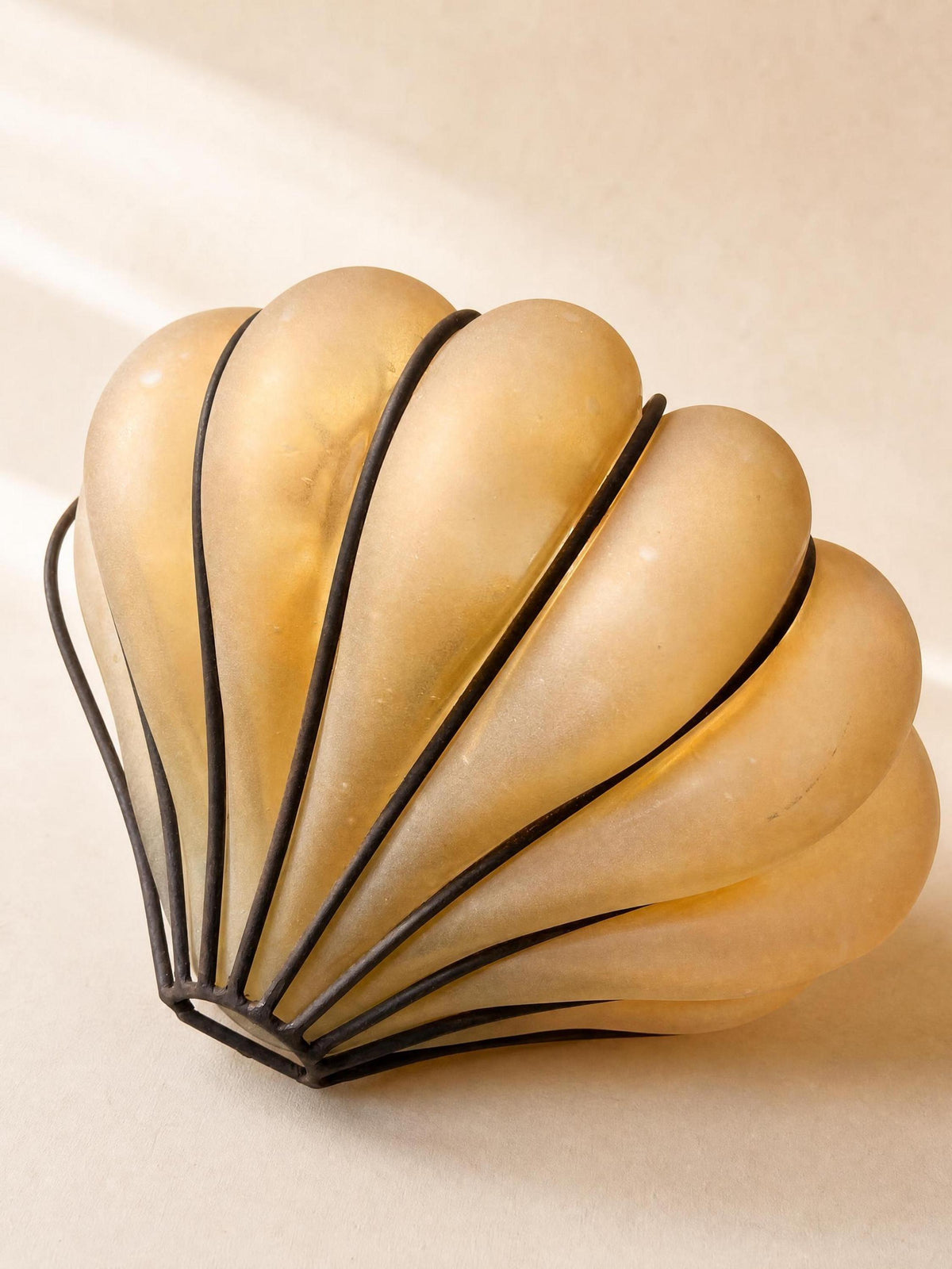 Rare Italian 70s Amber Frosted Glass Wall Sconce | Shell Shaped Sculptural Light — photo 3