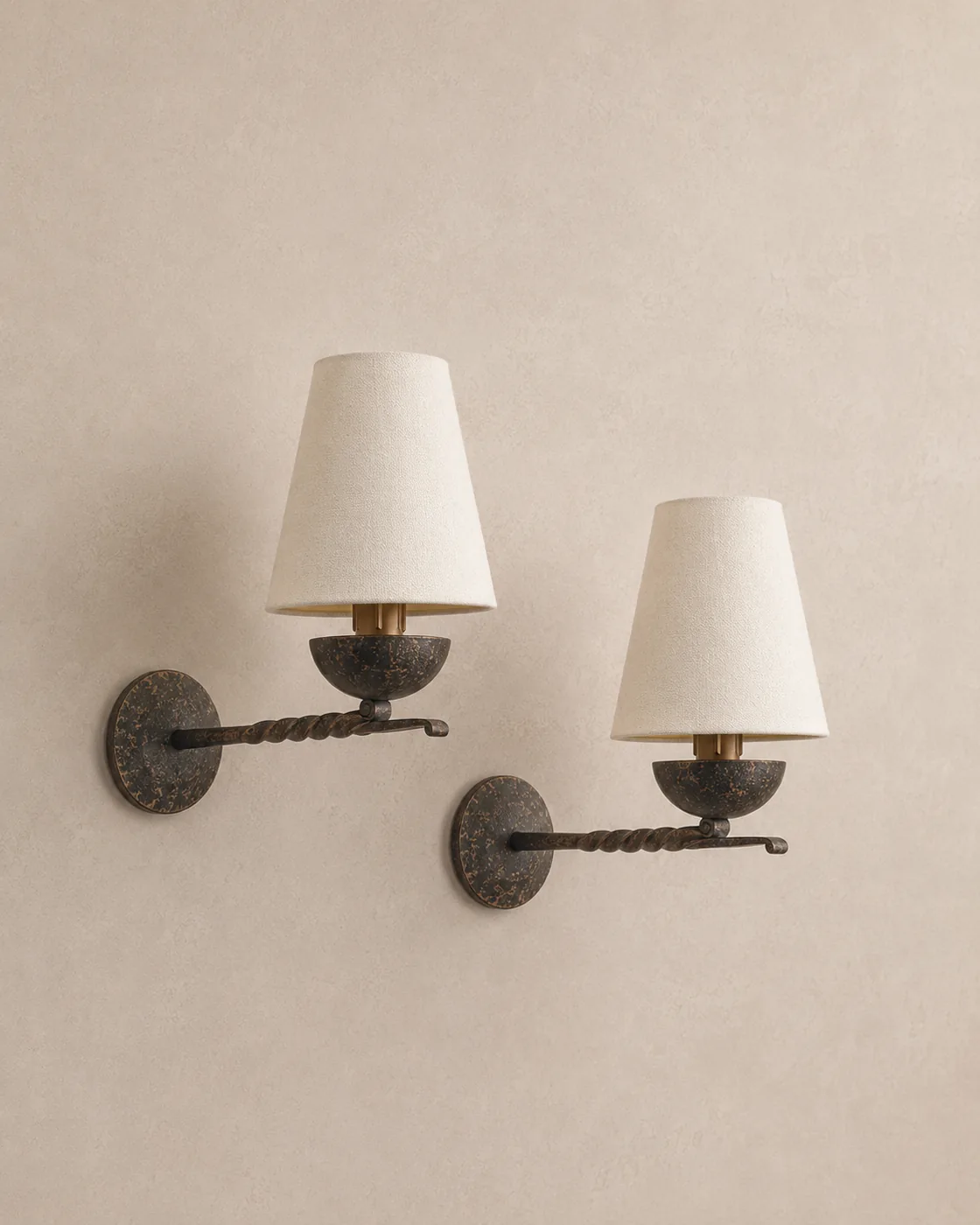 French 1950s wrought iron wall lights.