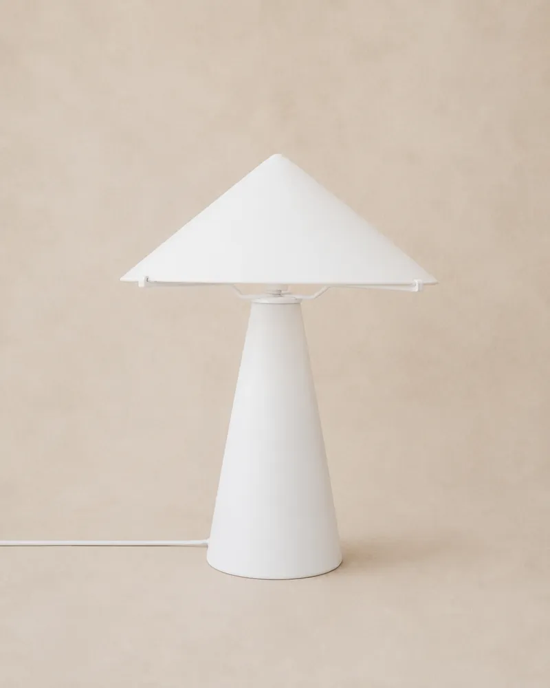 French minimalist 1970s white glass table light.