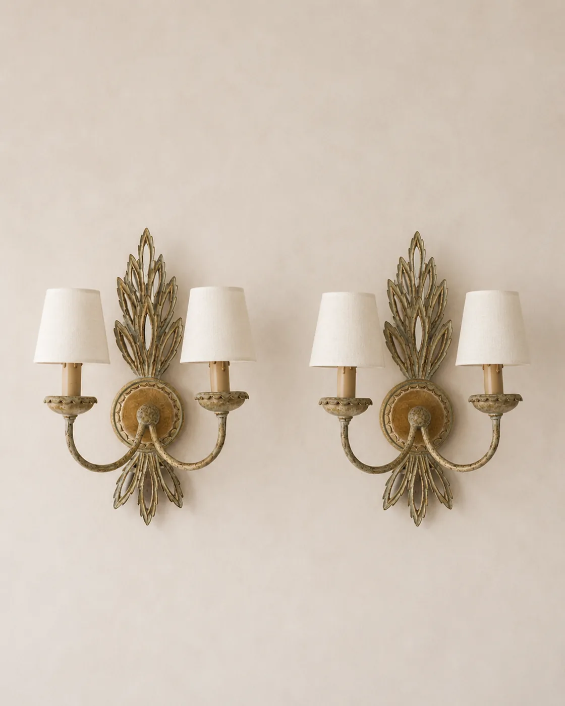 Italian vintage carved wooden wall lights.
