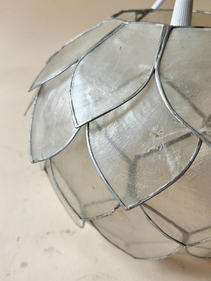 Pair of Vintage Lotus Capiz Shell Pendant Lights, Globe Hanging Lamps — photo 8