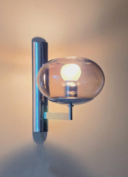 Gaetano Sciolari Vintage 70s Wall Sconces in Chrome and Smoked Glass — photo 8