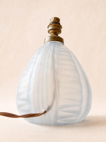French 50s Blue Glass Table Lamp Base | Sculptural Brass Light — photo 6
