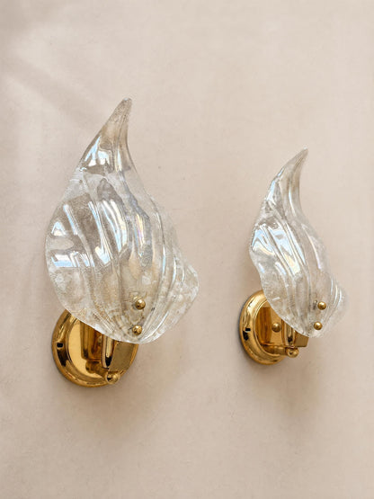 Italian 70s Murano Glass Wall Sconces | Pair of Sculptural Brass Wall Lights — photo 3