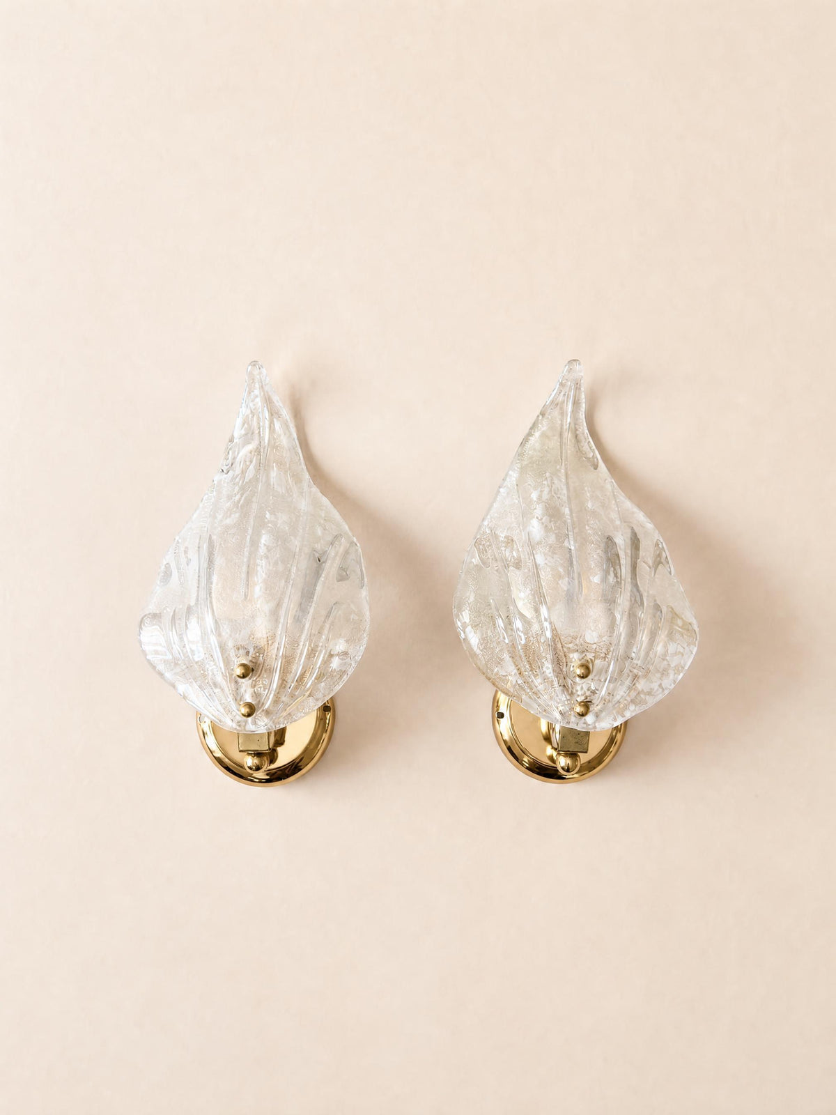 Italian 70s Murano Glass Wall Sconces | Pair of Sculptural Brass Wall Lights — photo 1
