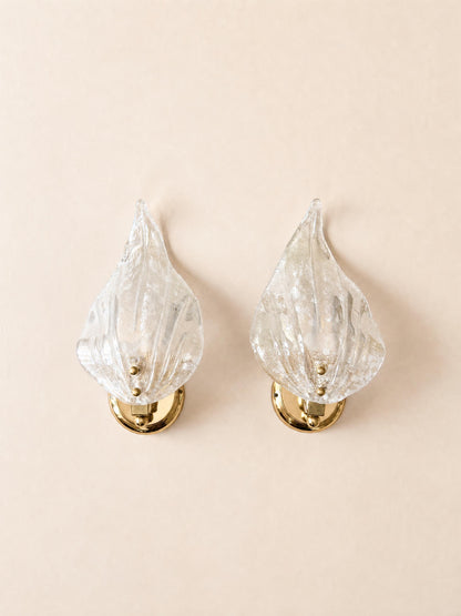 Italian 70s Murano Glass Wall Sconces | Pair of Sculptural Brass Wall Lights — photo 1