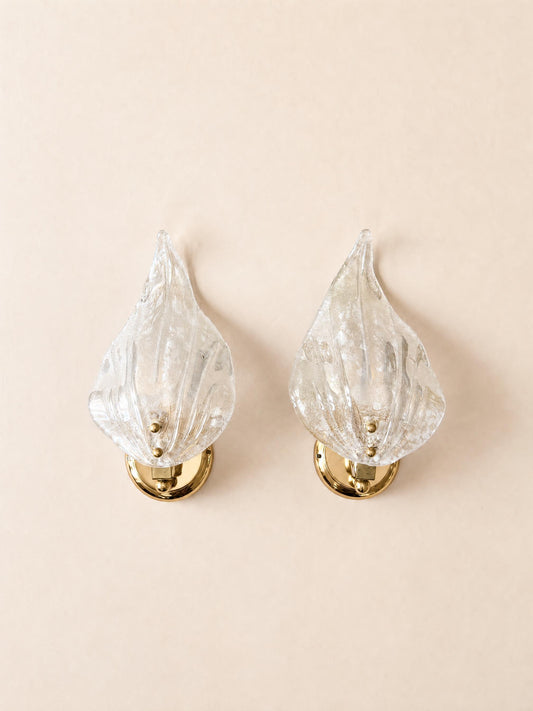 Italian 70s Murano Glass Wall Sconces | Pair of Sculptural Brass Wall Lights — photo 1