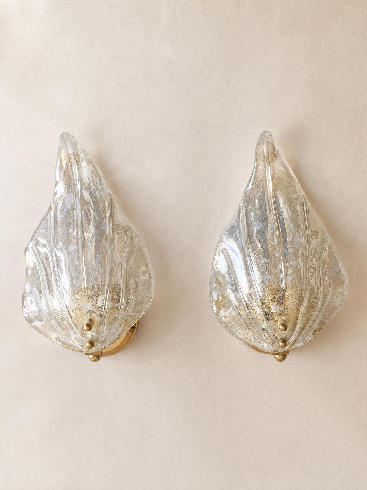 Italian 70s Murano Glass Wall Sconces | Pair of Sculptural Brass Wall Lights — photo 8