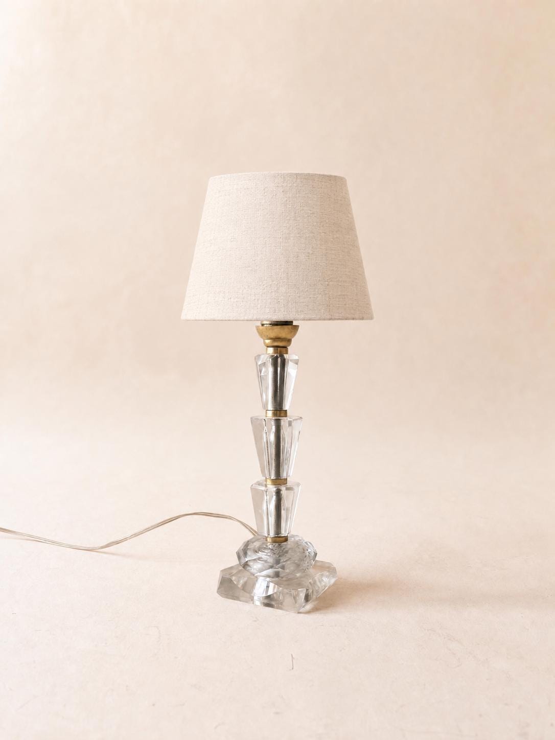 French Art Deco 30s Glass Table Lamp Base with Brass Fittings — photo 1
