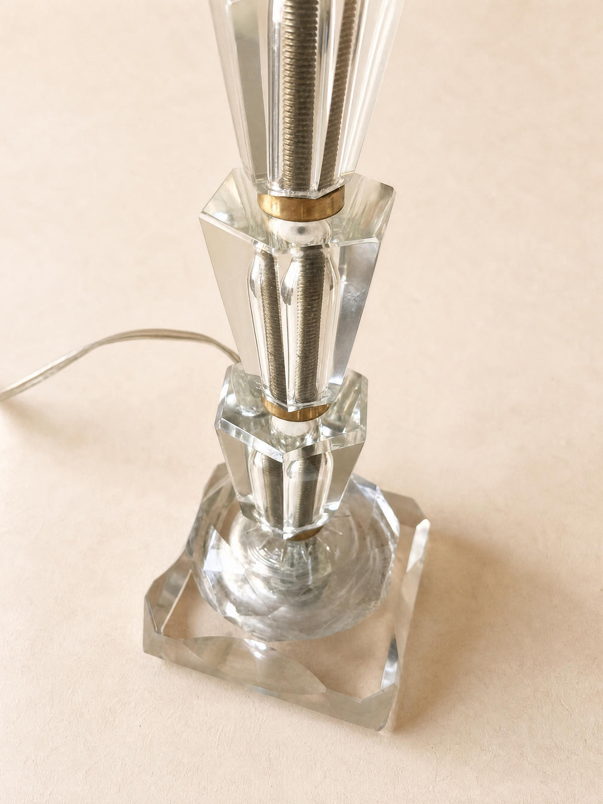 French Art Deco 30s Glass Table Lamp Base with Brass Fittings — photo 5