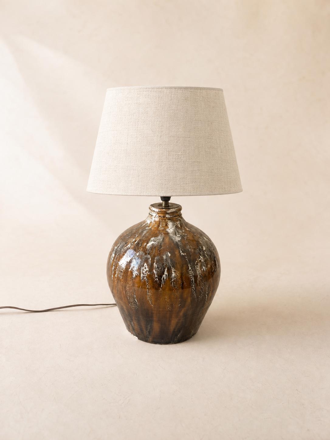 French 60s Ceramic Table Lamp | Sculptural Drip Glaze Studio Pottery Base — photo 1