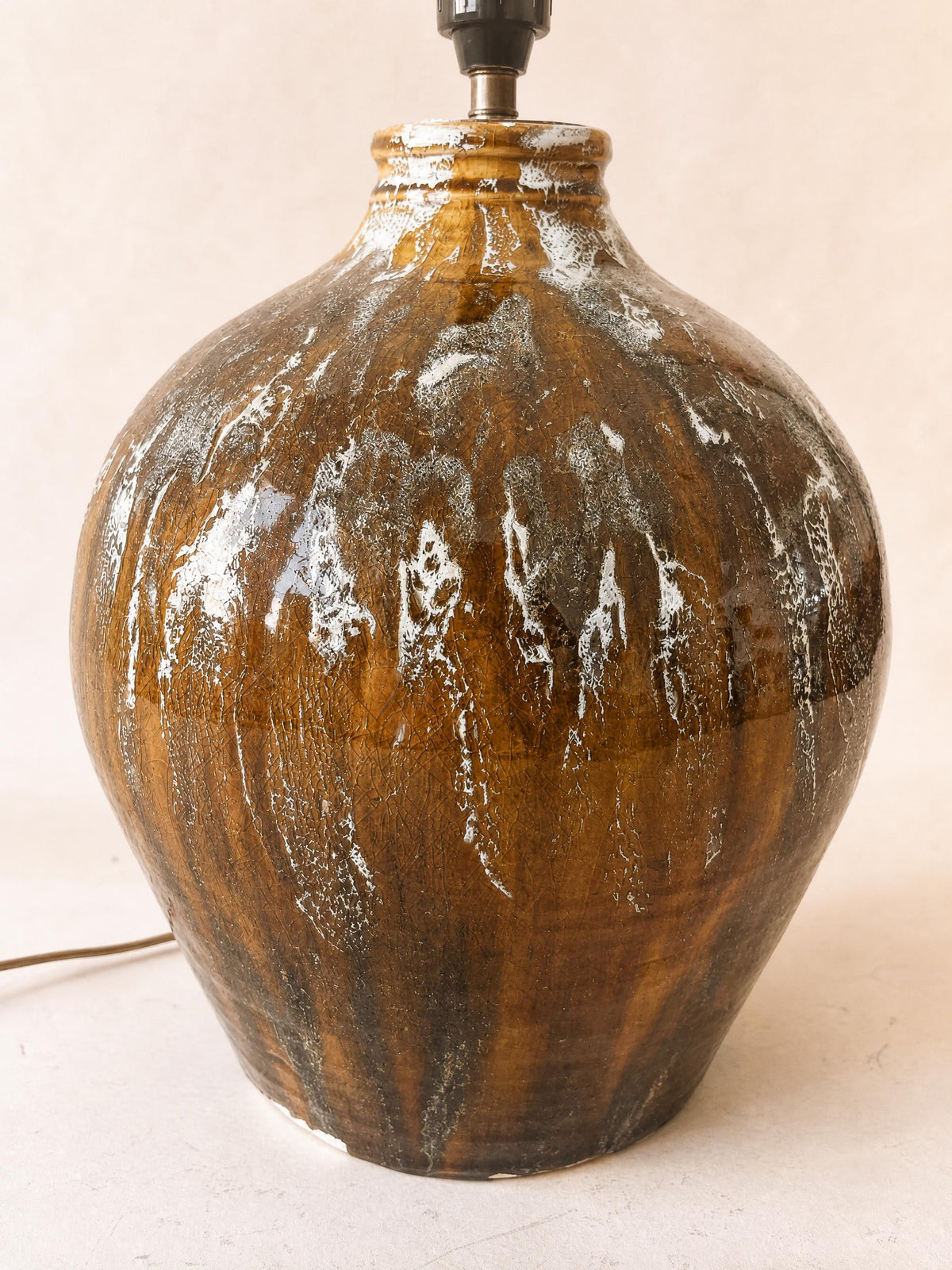 French 60s Ceramic Table Lamp | Sculptural Drip Glaze Studio Pottery Base — photo 3