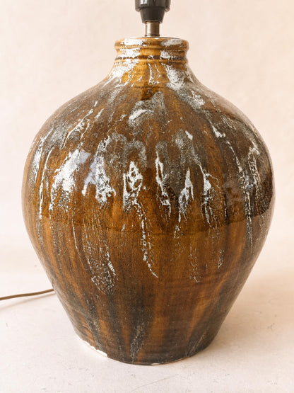 French 60s Ceramic Table Lamp | Sculptural Drip Glaze Studio Pottery Base — photo 3