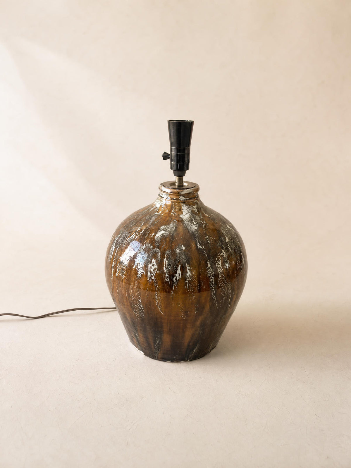 French 60s Ceramic Table Lamp | Sculptural Drip Glaze Studio Pottery Base — photo 4