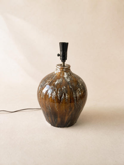 French 60s Ceramic Table Lamp | Sculptural Drip Glaze Studio Pottery Base — photo 4