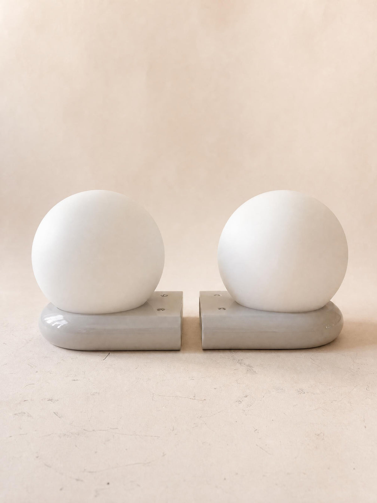 70s Frosted Glass Wall Lights Pair on Lacquered Bases, Bathroom Lights — photo 3