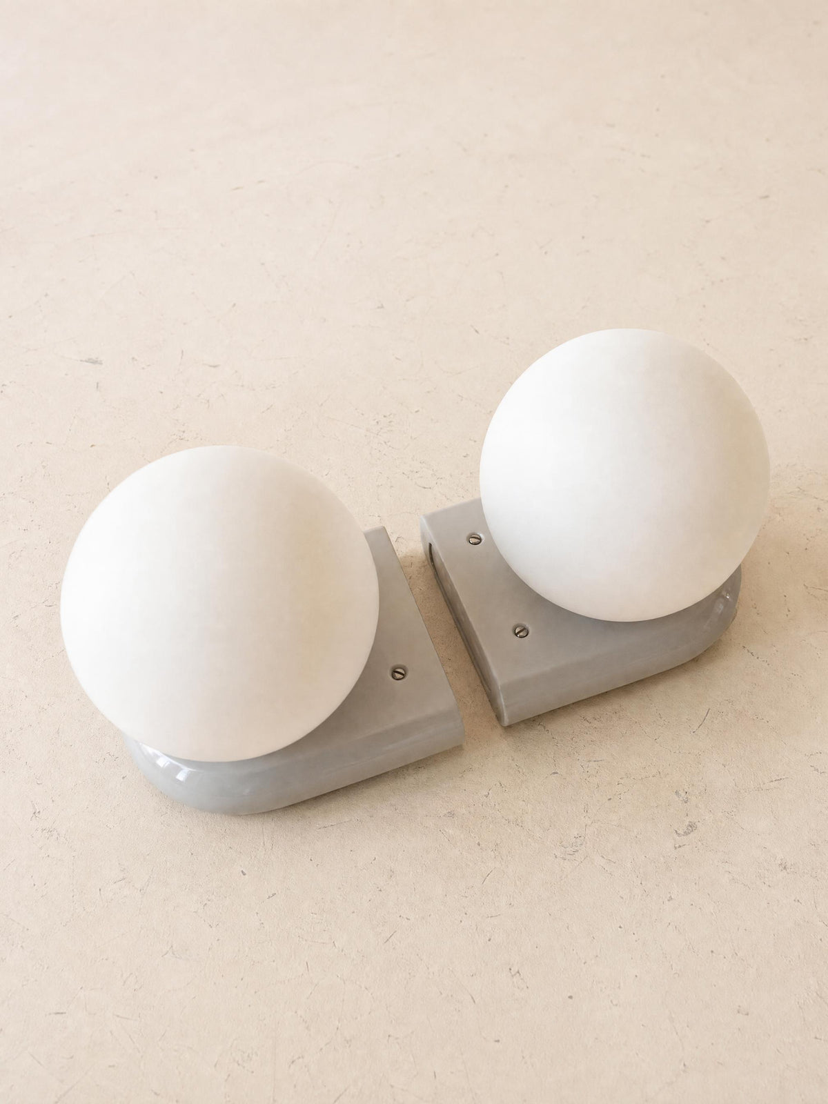 70s Frosted Glass Wall Lights Pair on Lacquered Bases, Bathroom Lights — photo 2