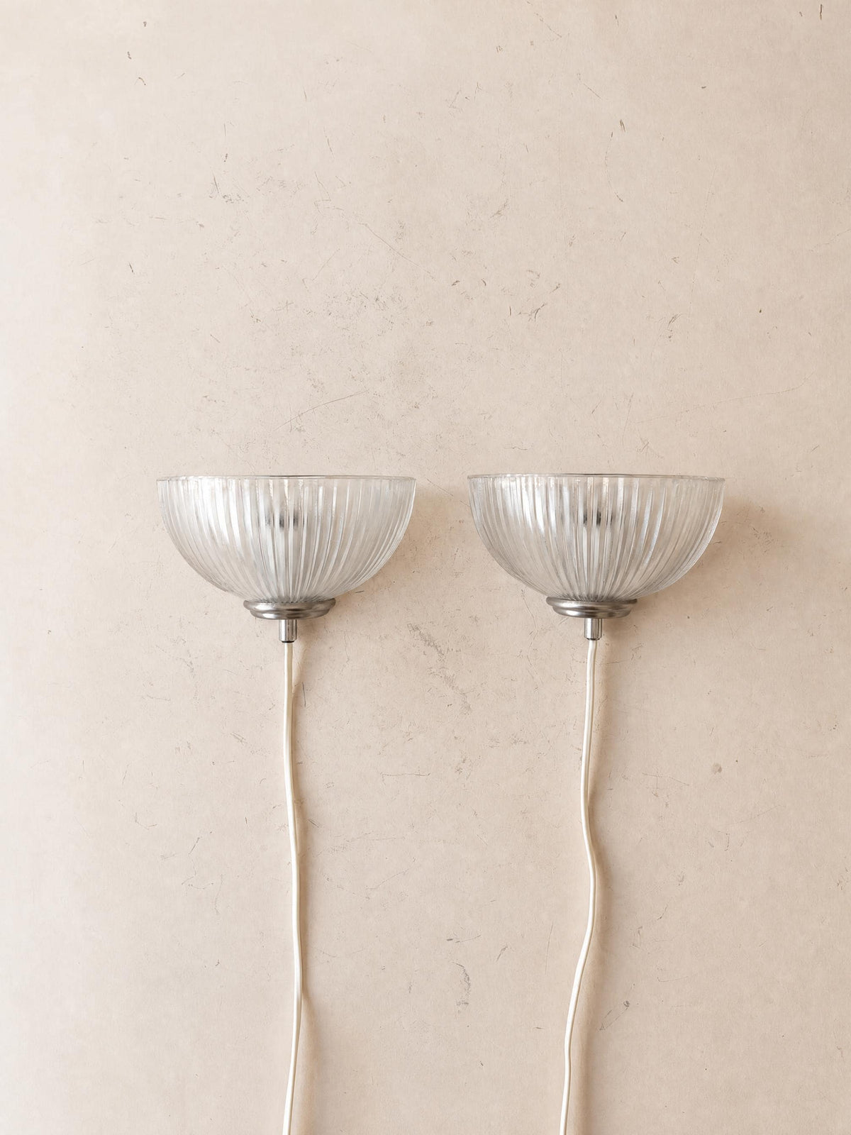 Pair of Hema 80s Diffusive Glass Wall Lights | Ribbed Half Dome Sconce — photo 1
