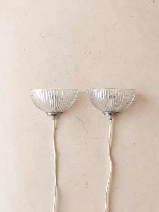 Pair of Hema 80s Diffusive Glass Wall Lights | Ribbed Half Dome Sconce — photo 1