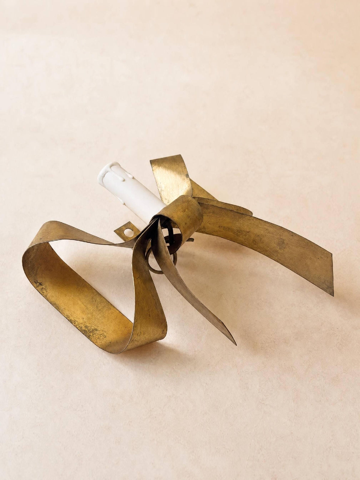 1 of 4 French 60s Brass Wall Sconces | Sculptural Bow Ribbon Candle Style Lights — photo 2