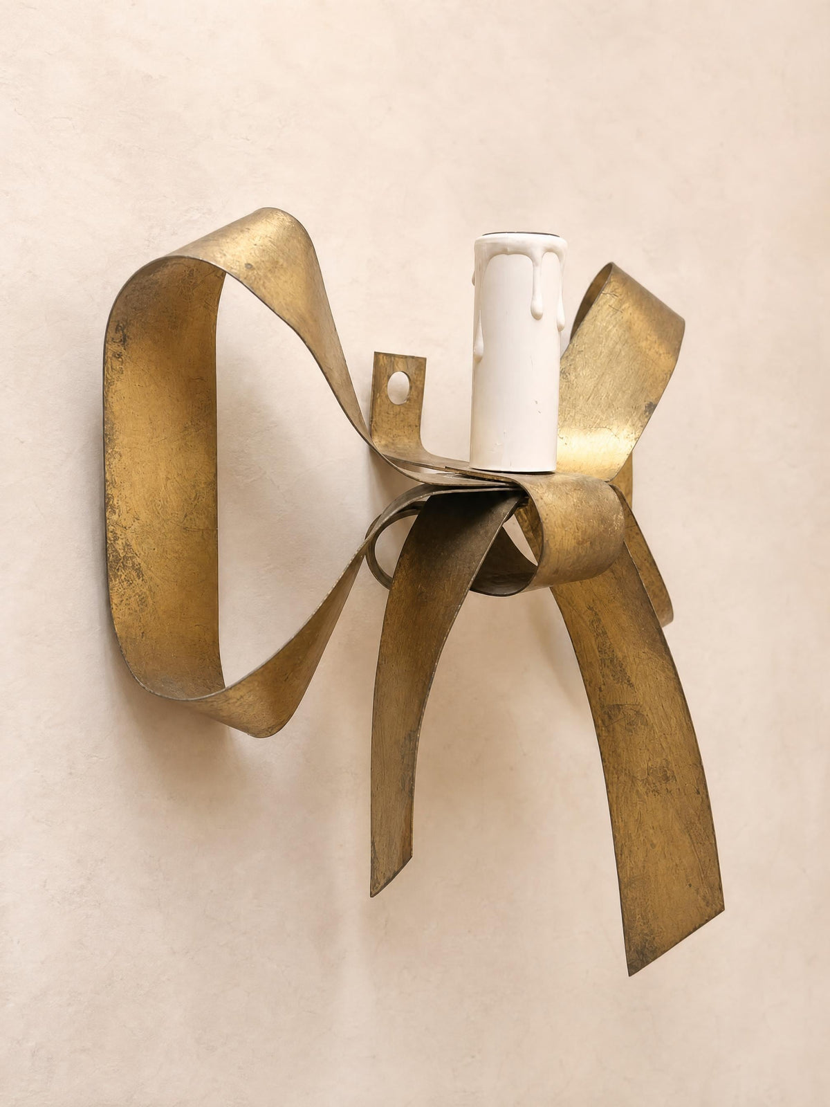 1 of 4 French 60s Brass Wall Sconces | Sculptural Bow Ribbon Candle Style Lights — photo 3