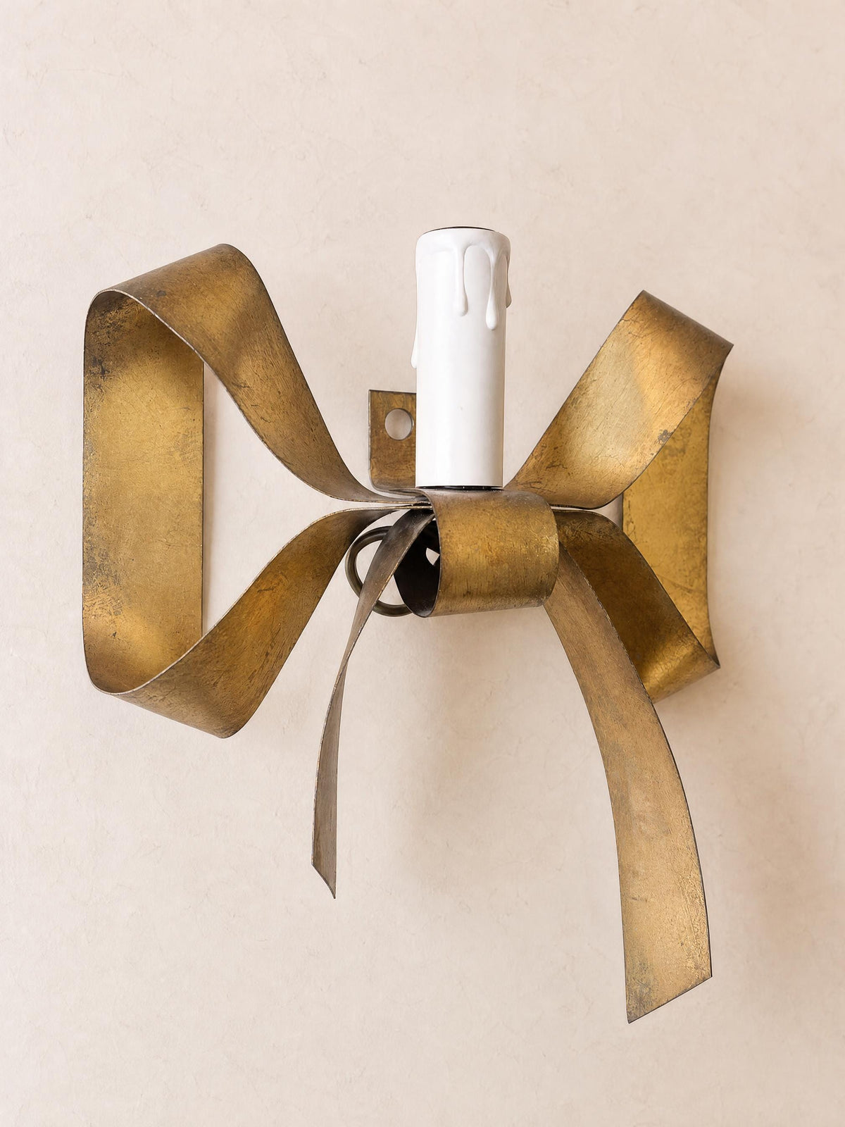 1 of 4 French 60s Brass Wall Sconces | Sculptural Bow Ribbon Candle Style Lights — photo 4